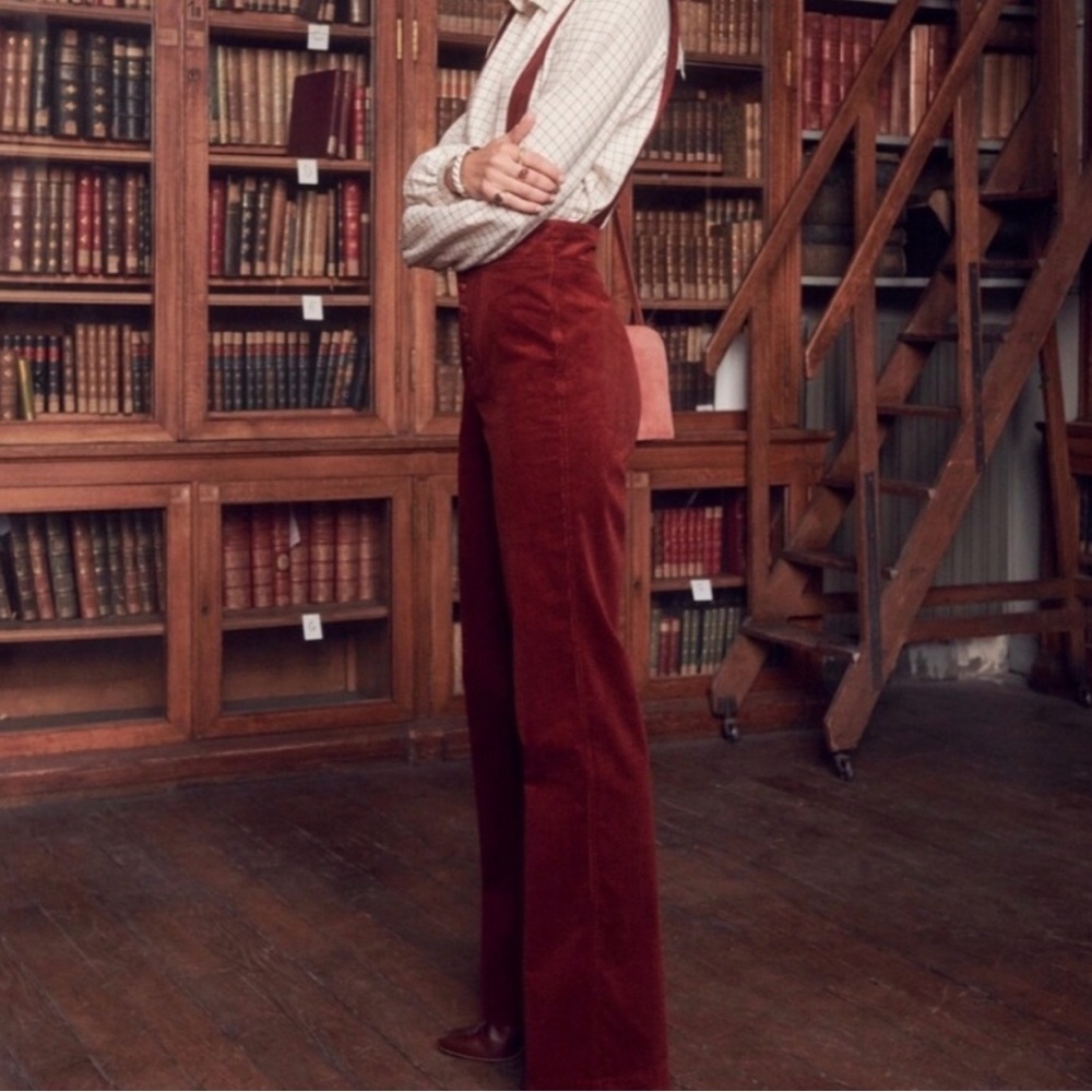 Sézane Etienne burgundy corduroy pants with suspenders Size 34 / US 2 - Picture 4 of 6